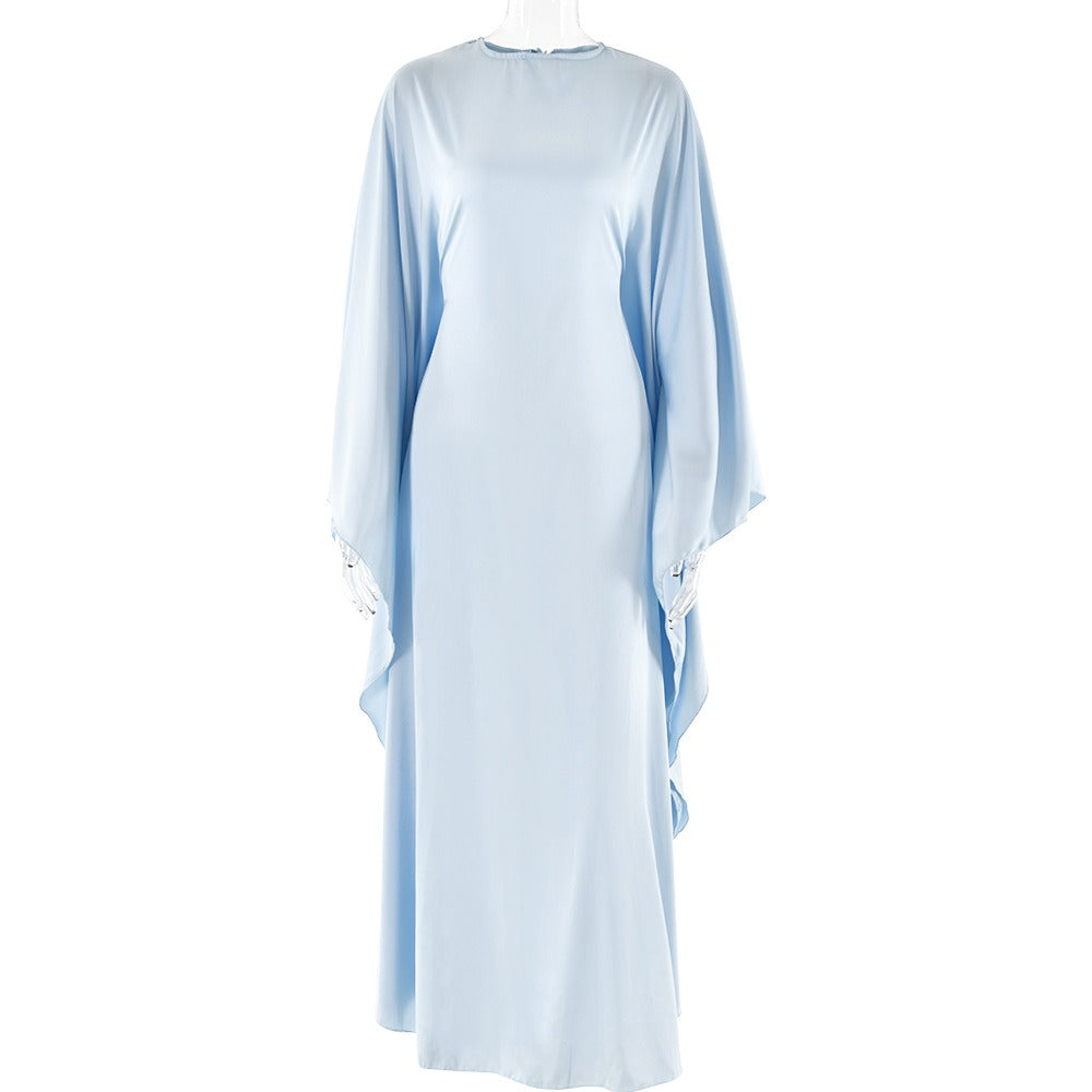 Round neck, satin bat sleeve, loose fitting dress, sexy and fashionable long dress - Pleasures and Sins   Pleasures and Sins