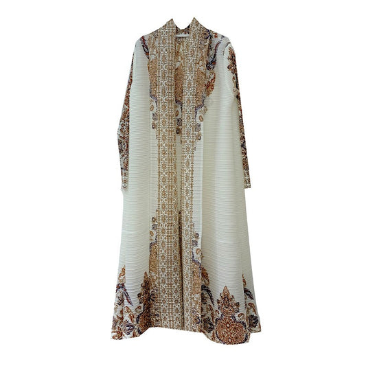 Beige pleated coat cape printed women's Arabic robe - Pleasures and Sins   Pleasures and Sins