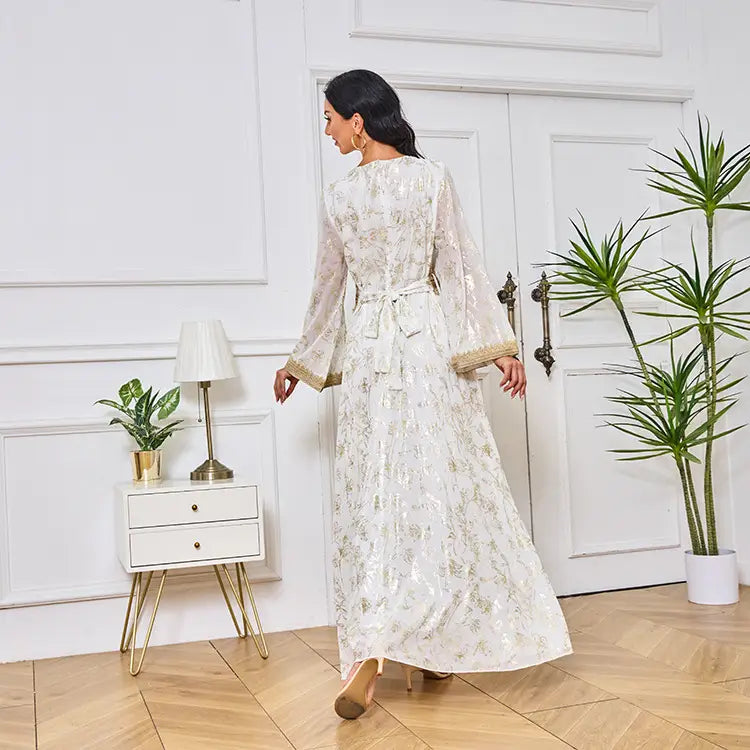 Evening Dress Muslim Flower Gold Stamping Fashion Robe