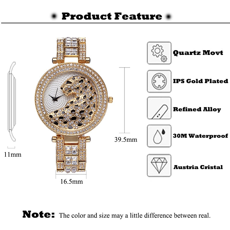 Womens Quartz Watch Bling Casual Gold Watch Crystal Diamond Leopard - Pleasures and Sins   Pleasures and Sins