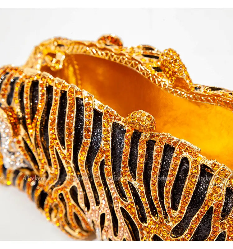 Metal Bling RhinestoneTiger Evening Luxury Clutch Bag