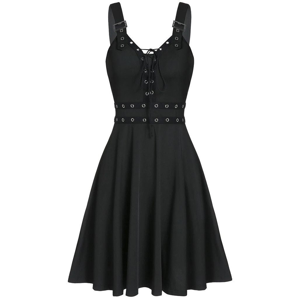 New Women's Gothic Punk Panelled Lace-Up Steampunk Slip Dress - Pleasures and Sins   Pleasures and Sins