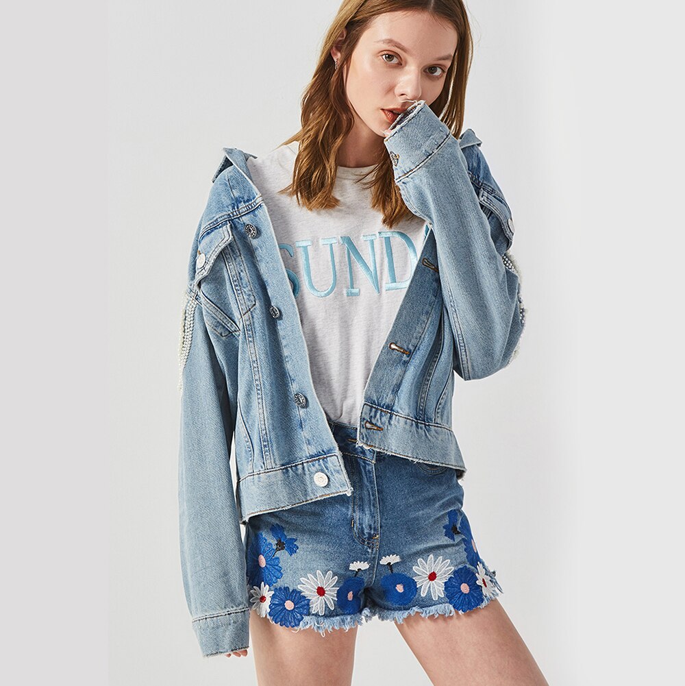 Embroidered Denim Jacket Beading Pattern Long Sleeve Vintage Western - Pleasures and Sins   Pleasures and Sins