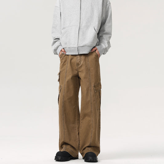 Mens Washed-out Vintage Multi-pocket Wide Leg Patchwork Cargo Pants Cargo Pants Pleasures and Sins.