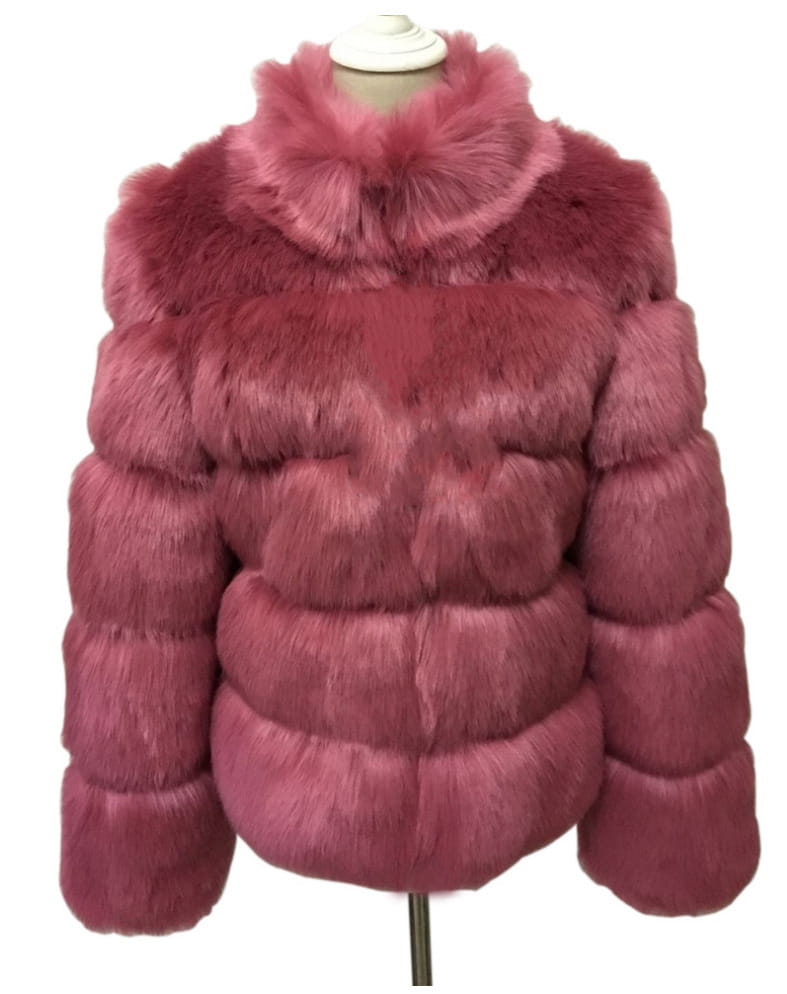 Faux Fox Fur Ladies Slimming and Stand Collar Coat