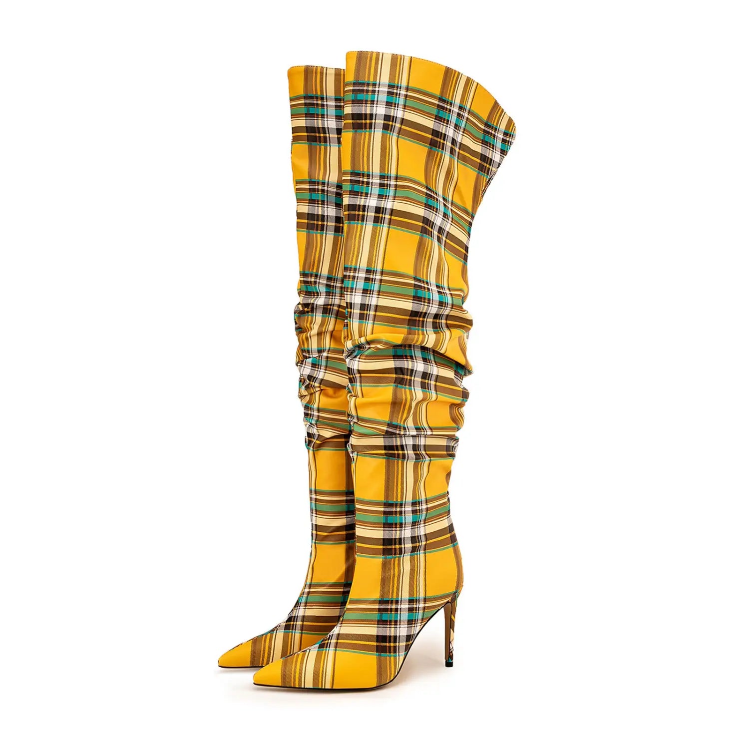 Ladies High Stiletto Heel Tartan Pattern Punk Boots