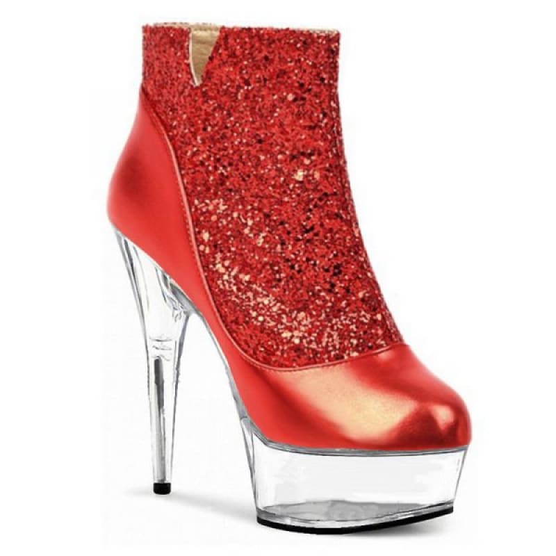 6 inch Woman Silver Glitter Sexy Stiletto Crystal Exotic Stripper Shoes Clear pole dance High Heels Platform Ankle Boots In Black, Red or Gold - Pleasures and Sins