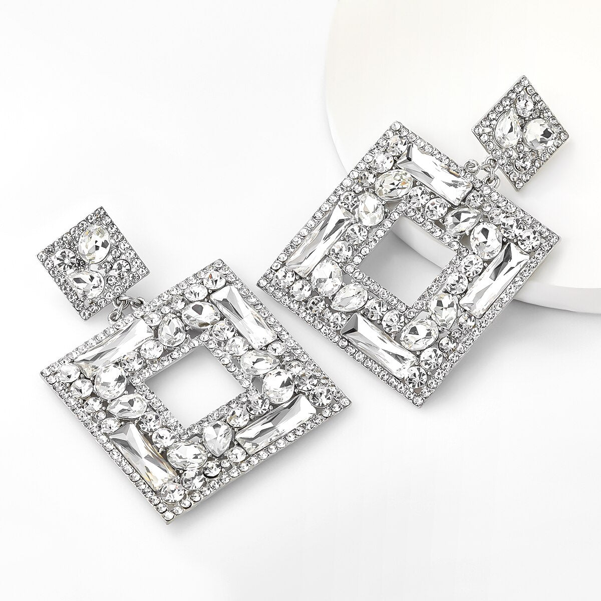 Flash Multi-layer Square Diamond Rhinestone Full Diamond Earrings - Pleasures and Sins   Pleasures and Sins