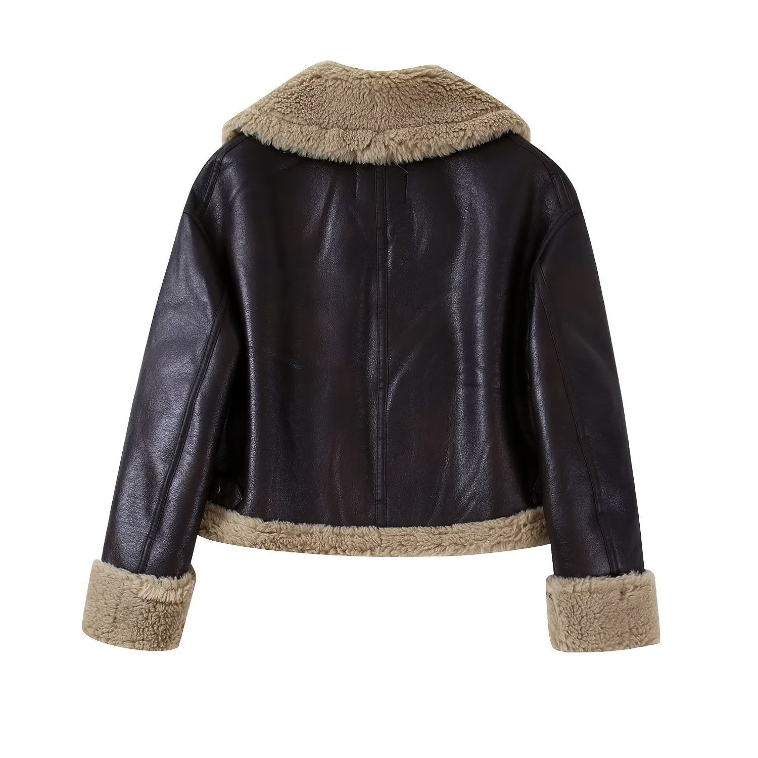 Ladies Retro fur double-sided short motorcycle thick jacket - Pleasures and Sins   Pleasures and Sins