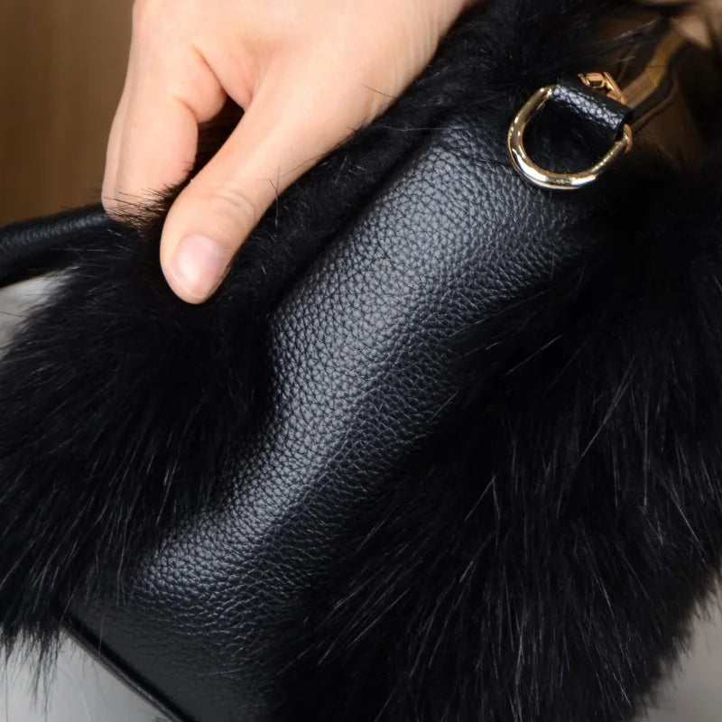 Winter Bright Color Women's Faux Fur Fluffy Boston Handbag