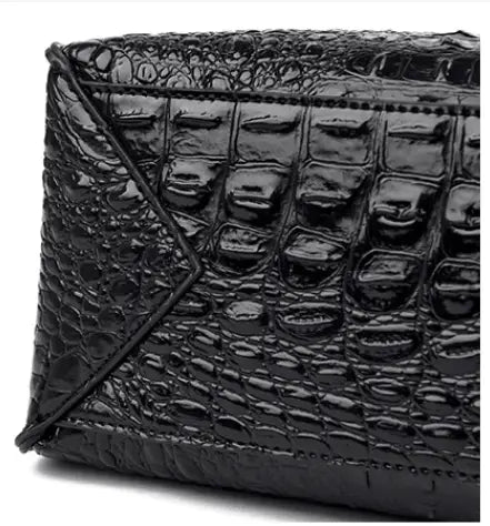 Black crocodile-textured leather wallet perfect for Womens Crocodile Shoulder Crossbody.