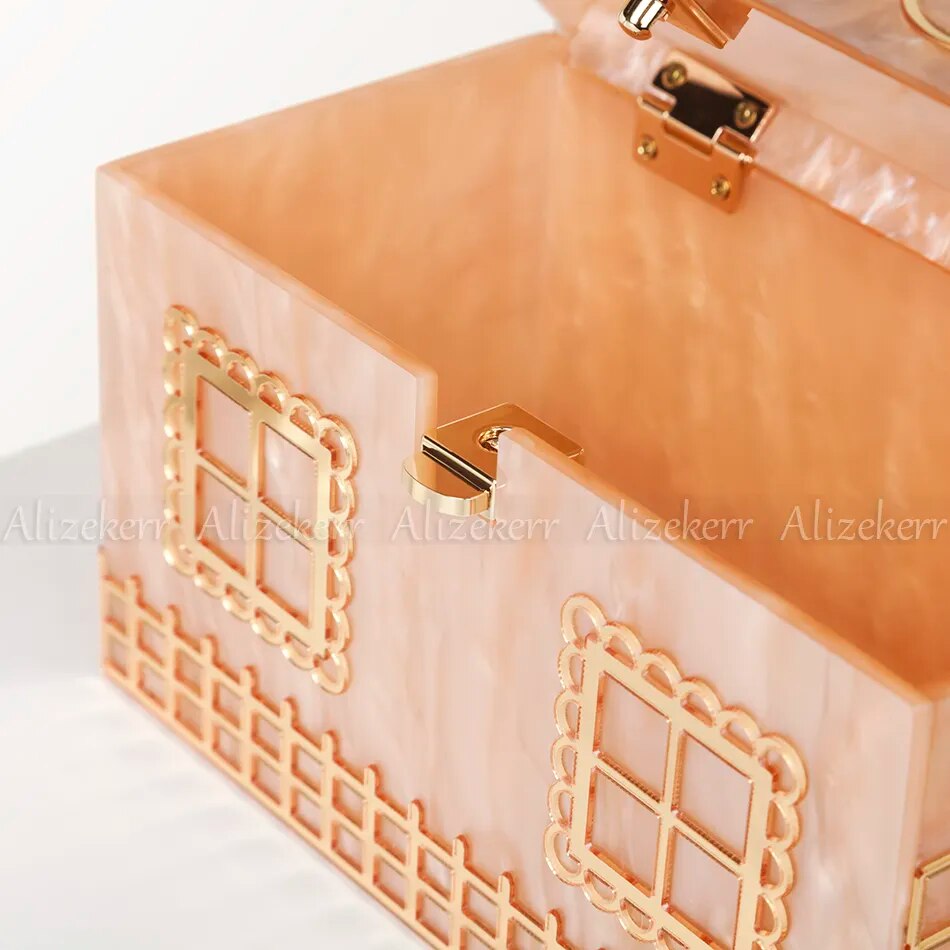 Ladies Luxury Designer Acrylic Handle House Shaped Handbag - Pleasures and Sins   Pleasures and Sins