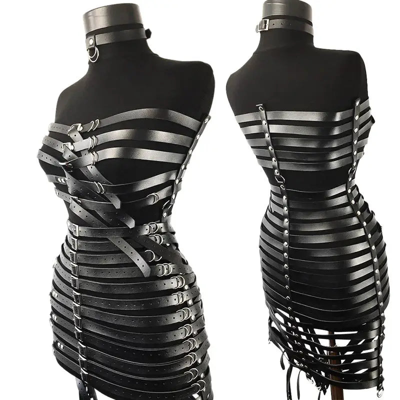 Bondage/fetish Buckle Fashion Leather Dress