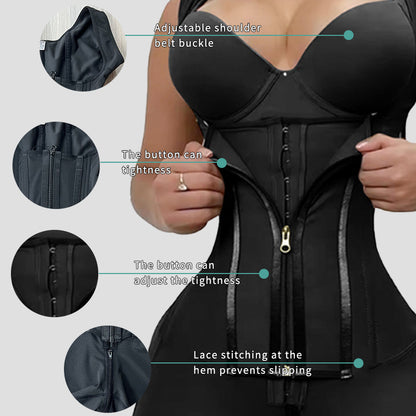 Waist cinching shapewear with abdomin shaping and hip lifting zipper