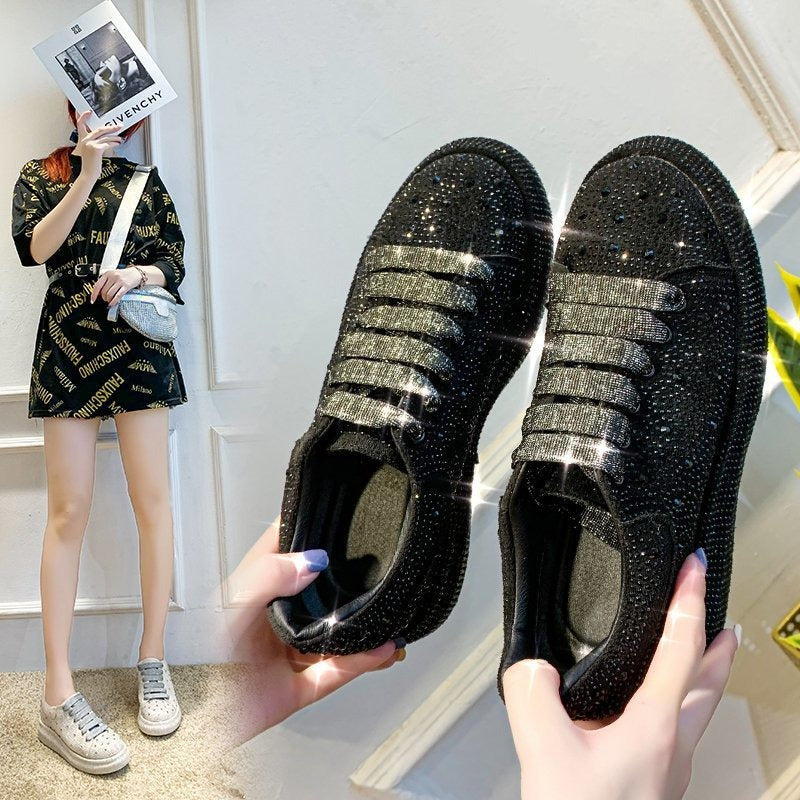 Ladies Full Rhinestone Bling Thick Sole Lace Up Leisure shoes - Pleasures and Sins   Pleasures and Sin