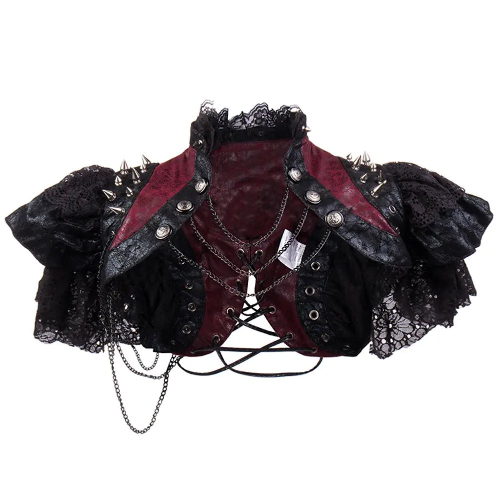 European Lace Rivet Punk Shawl Retro Leather