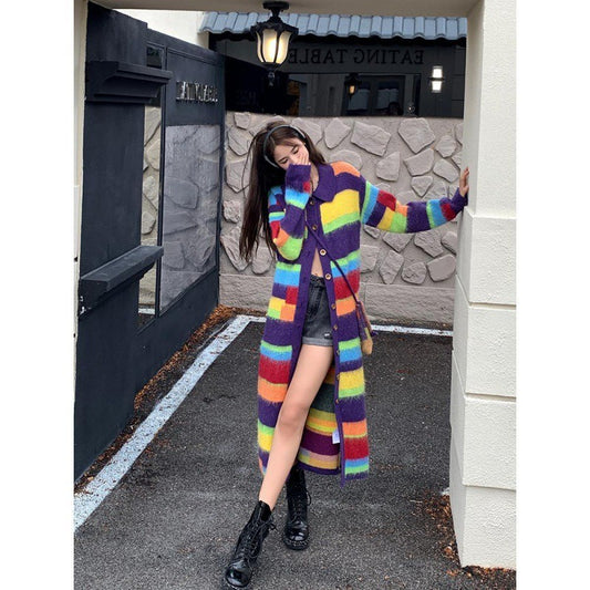 Rainbow Striped Sweater Coat Womens Autumn and Winter - Pleasures and Sins   Pleasures and Sins