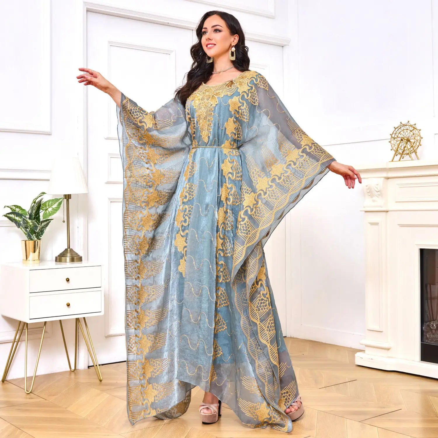 Robe musulmane marocaine brodée de perles Dîner deux pièces