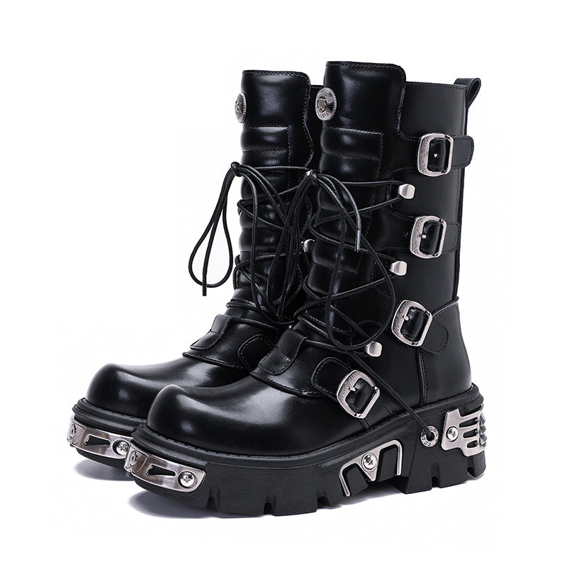 Unisex Retro Steampunk Cargo Rock High Leg Punk Boots