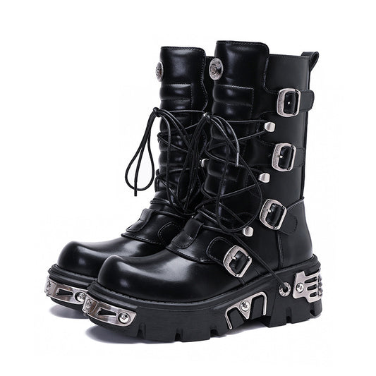 Bottes montantes unisexes style punk rétro steampunk cargo rock