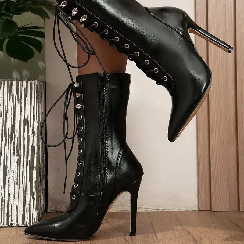 Women’s Lace-up Pointed High Heels With Front Straps