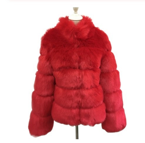 Faux Fox Fur Ladies Slimming and Stand Collar Coat