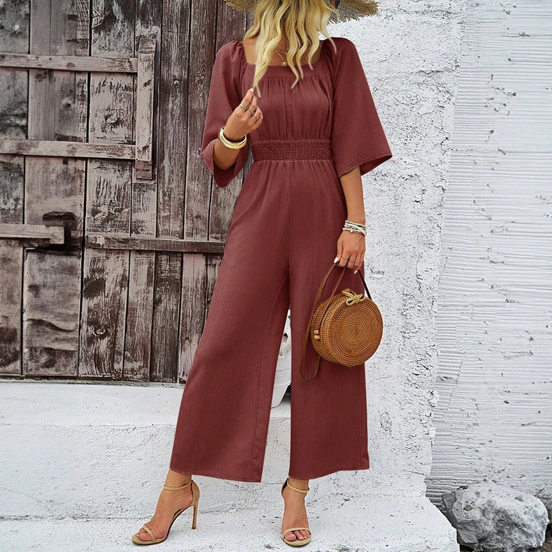 Womens wide leg jumpsuit for spring and summer casual short sleeved - Pleasures and Sins   Pleasures and Sins