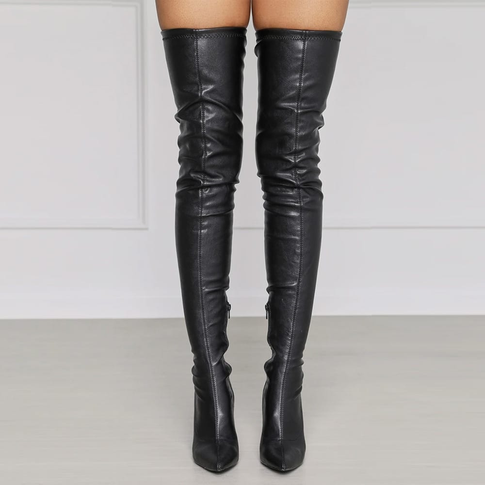 Sexy spitze Overknee-Stiefel aus Pu mit hohem Stilettoabsatz