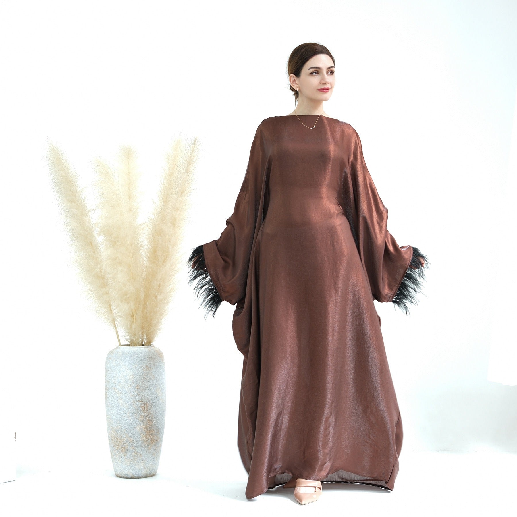 Dubai Spring/Summer Party Fur Sleeves Dress Robe - Pleasures and Sins   Pleasures and Sins