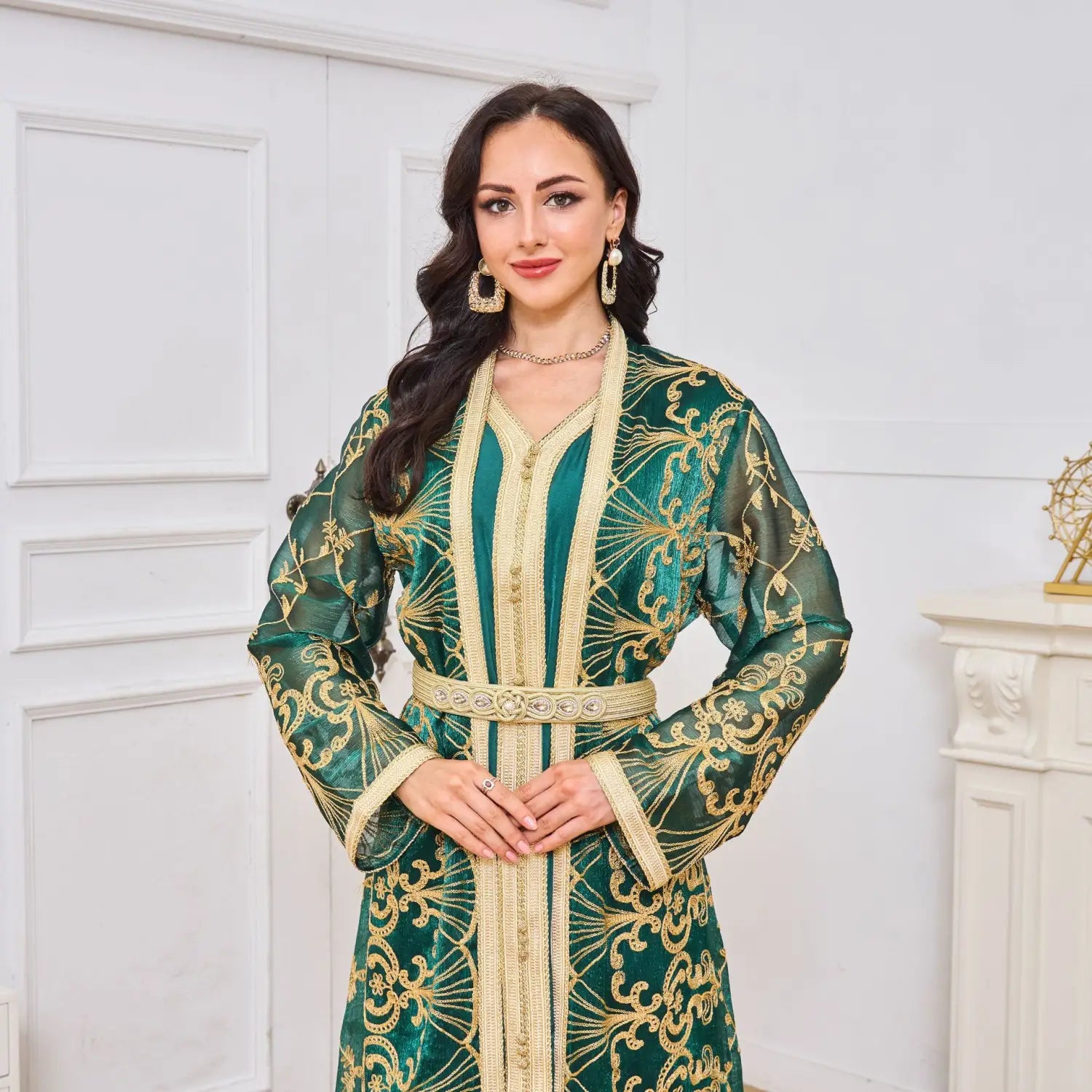 Muslim robe womens embroidered long two-piece dress set