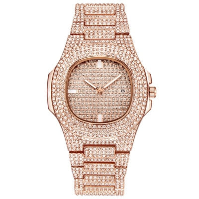 Mens Luxury Diamond Quartz Watch Gold Steel Business Watch Deluxe - Pleasures and Sins   Pleasures and Sins