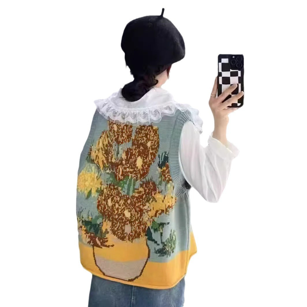 Van Gogh oil painting knitted women's tank top