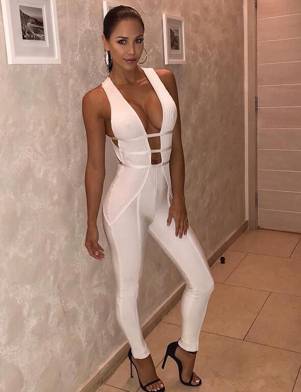 Sexy Bandage Jumpsuit Cut Out Jumpsuit White Rayon Quality Jumpsuit - Pleasures and Sins   Pleasures and Sins