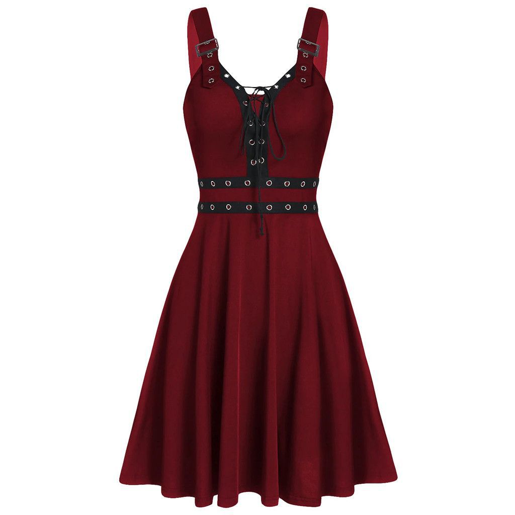 New Women's Gothic Punk Panelled Lace-Up Steampunk Slip Dress - Pleasures and Sins   Pleasures and Sins