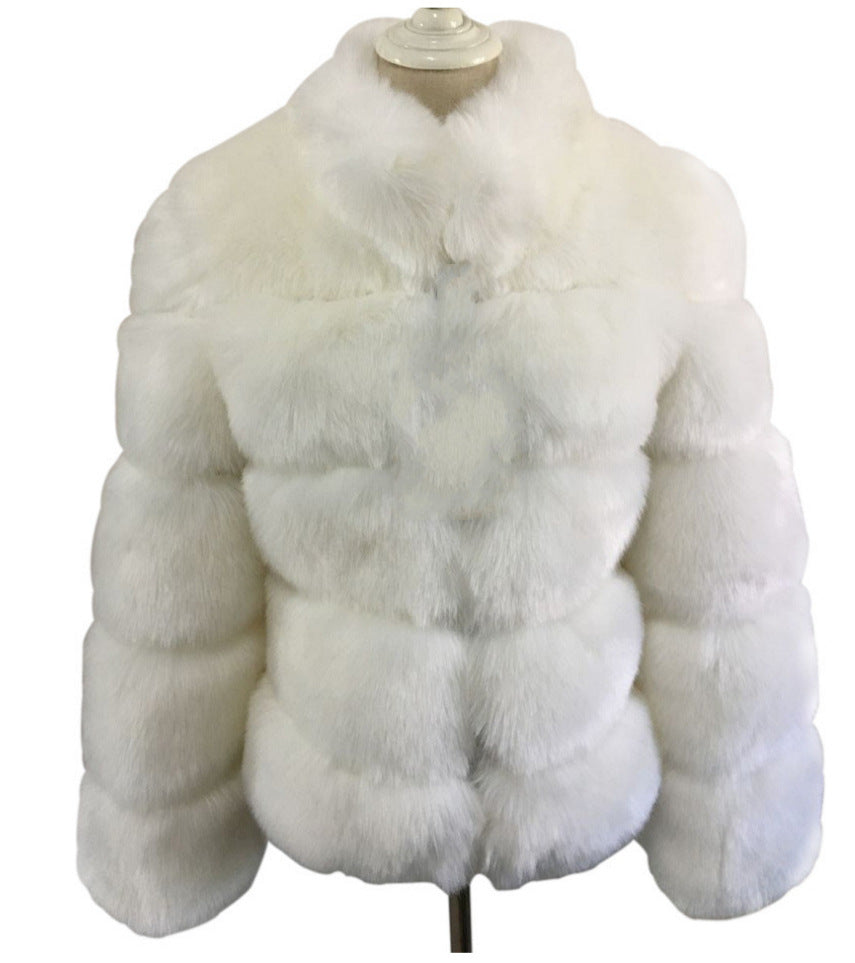 Faux Fox Fur Ladies Slimming and Stand Collar Coat