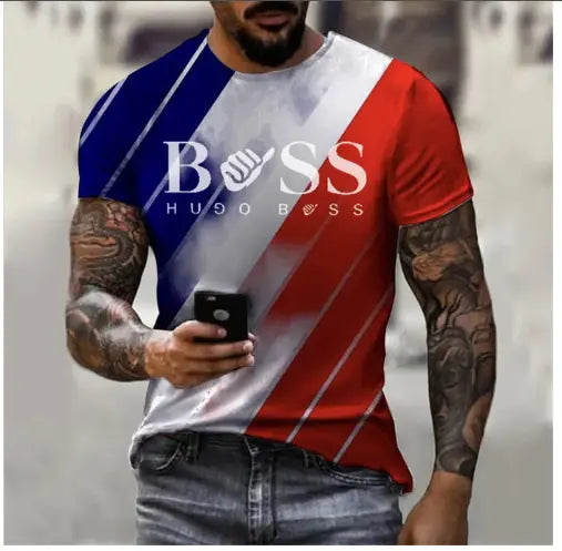 Homme Boss Imprimé Fashion Short Sleeve Casual Tee Shirt