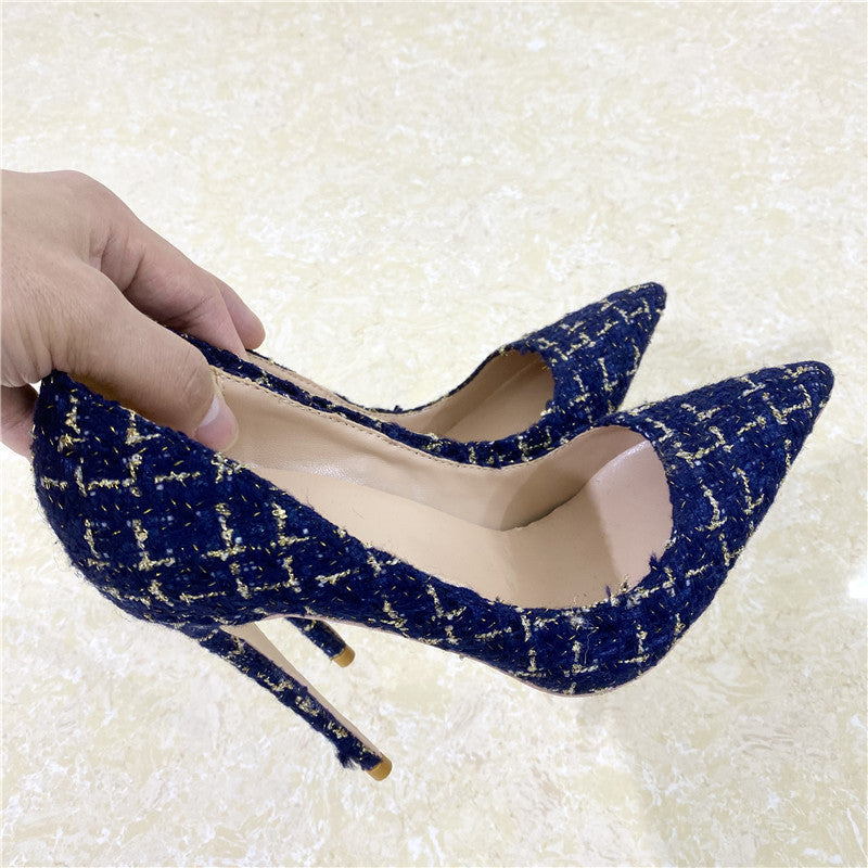 New Woven High Heel Shoes Stiletto Heel Shallow Mouth