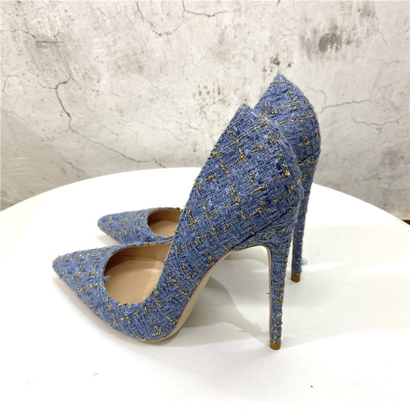 New Woven High Heel Shoes Stiletto Heel Shallow Mouth