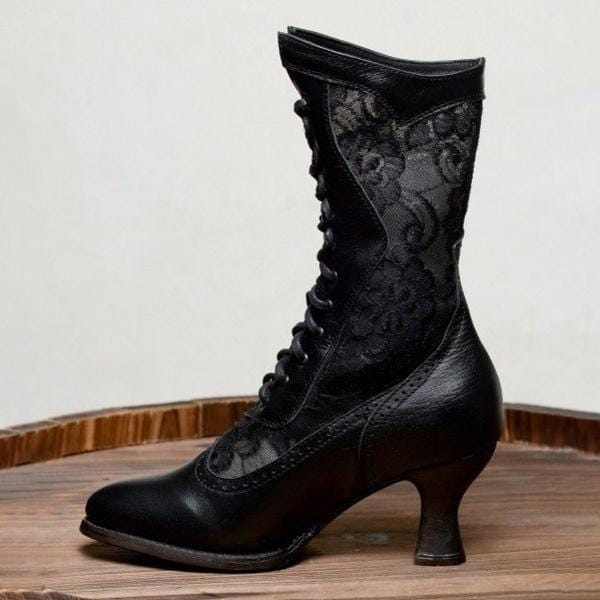 British Style Steampunk Lace-panelled Boots With Front