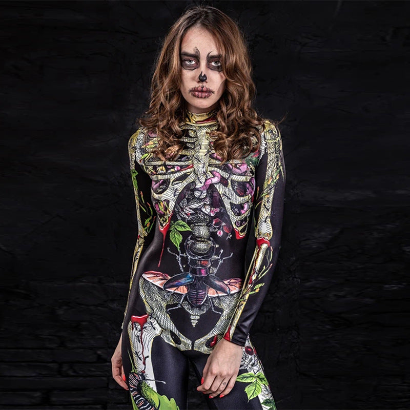 Halloween Costume Body Skeleton Tight Jumpsuit