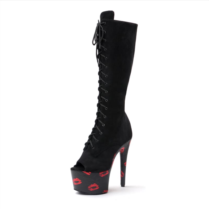 High Platform Heel, Lace Up, Peep Toe Knee High Boots - Pleasures and Sins   Pleasures and Sins