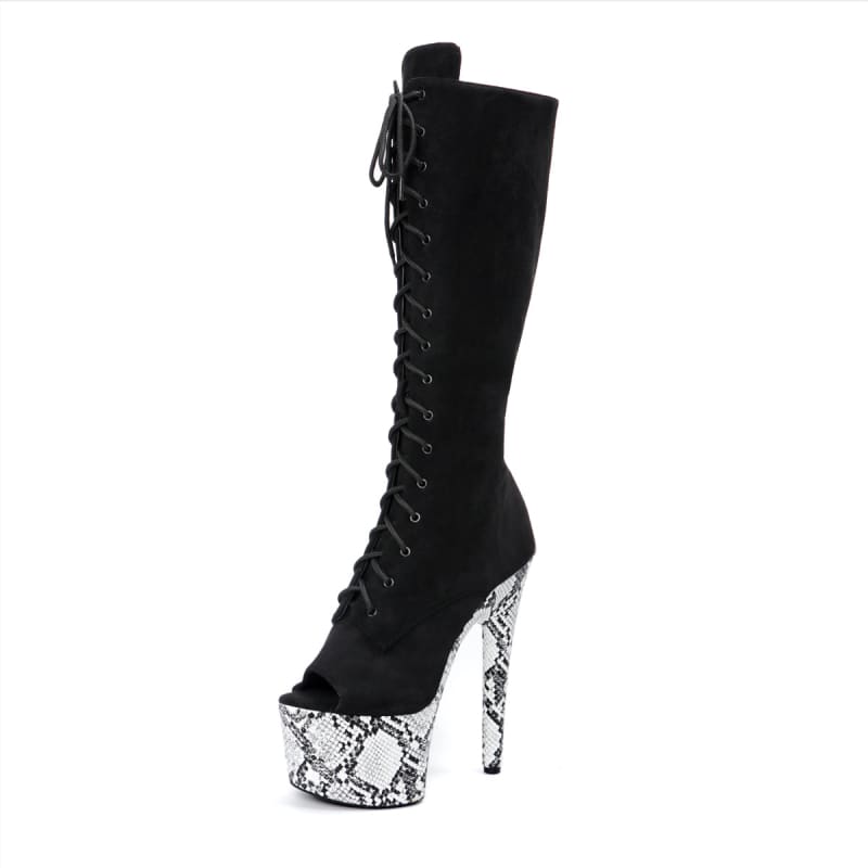 High Platform Heel, Lace Up, Peep Toe Knee High Boots - Pleasures and Sins   Pleasures and Sins