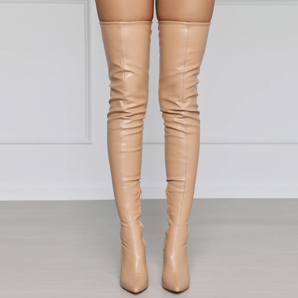 Sexy spitze Overknee-Stiefel aus Pu mit hohem Stilettoabsatz