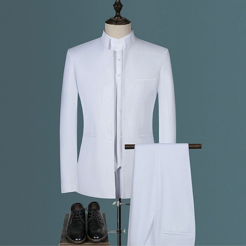 Mens 3 Pc Suit (Jacket+Pants+Vest) Nehru Collar Slim Fit Suit - Pleasures and Sins   Pleasures and Sins