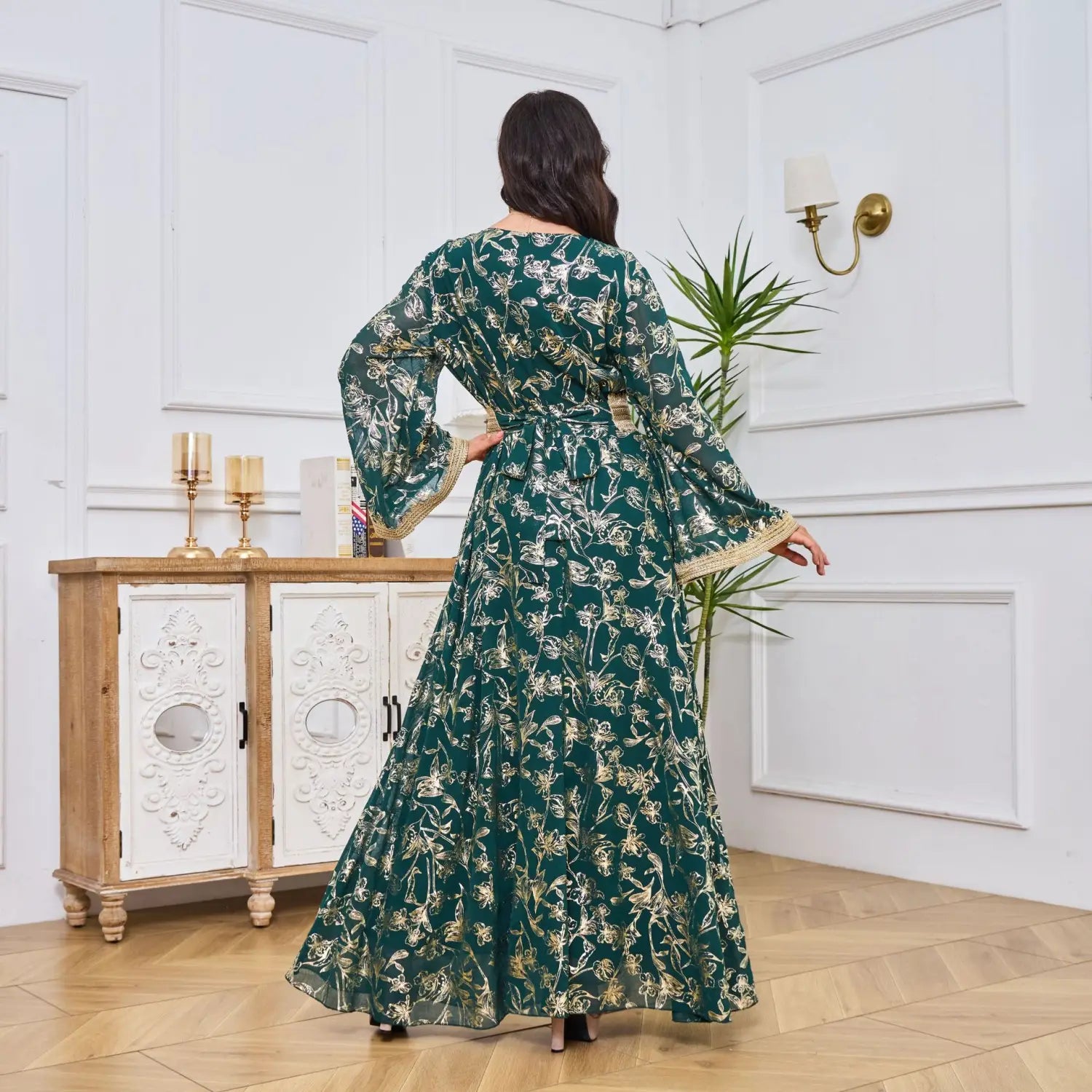 Abendkleid Muslim Blume Goldprägung Mode Robe