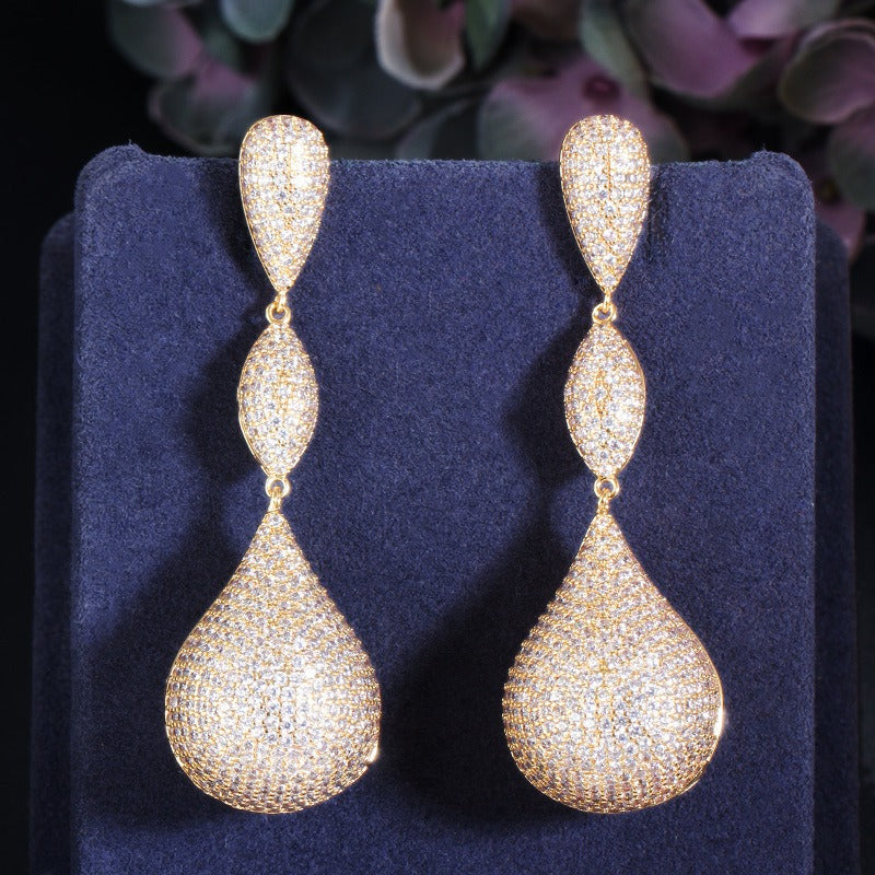 Micropaved zirconia three-color full diamond long elegant earrings - Pleasures and Sins   Pleasures and Sins