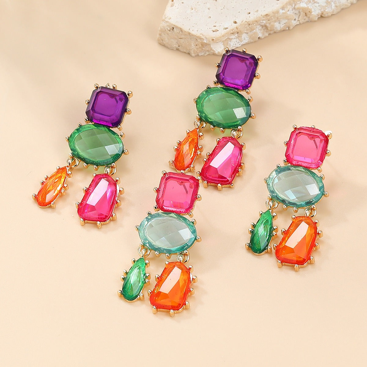 Glamourous earrings, multi-layered geometric color matching earrings - Pleasures and Sins   Pleasures and Sins