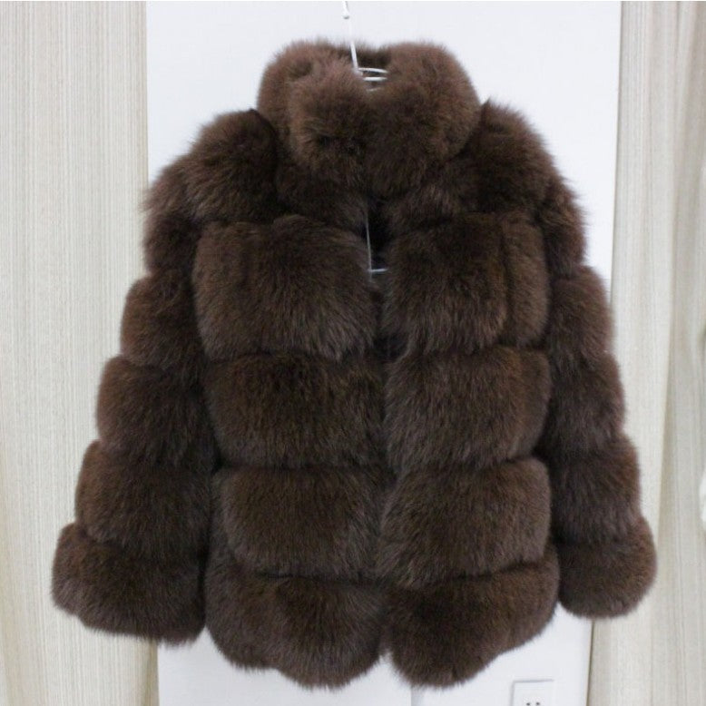 Faux Fox Fur Ladies Slimming and Stand Collar Coat