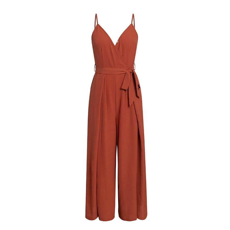 Sexy Split jumpsuit womens V neck spaghetti strap beach loose jumpsuit - Pleasures and Sins   Pleasures and Sins