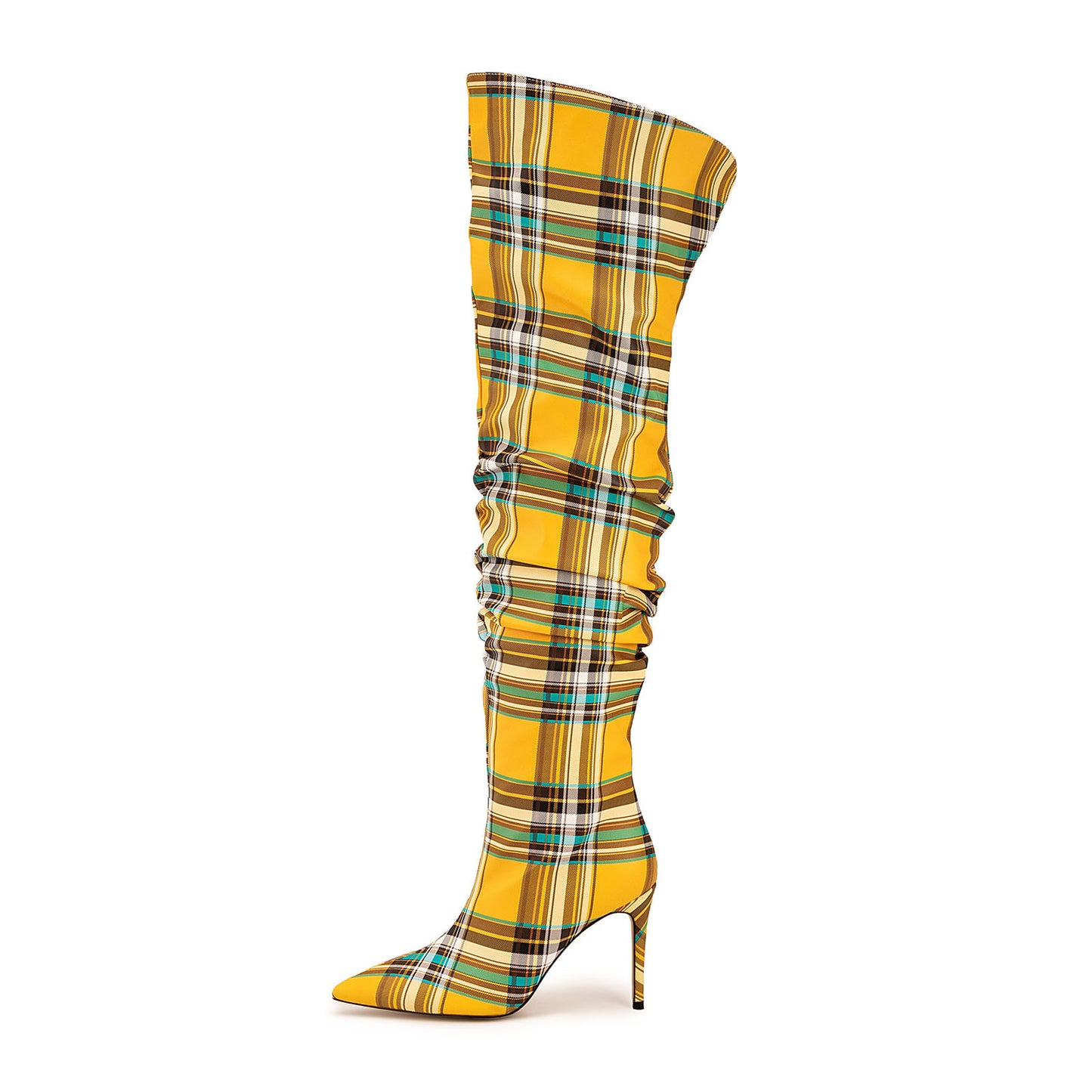 Ladies High Stiletto Heel Tartan Pattern Punk Boots